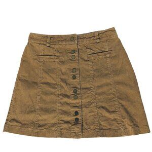 Very J A-Line Corduroy Skirt Med Tan Button Front